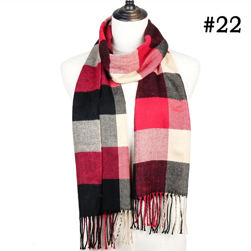 Осень-зима теплый кашемировый шарф высокого качества женские клетчатые шарфы с кисточками мужской шарф пашмины женские длинные шали и обертывание одеяло - Цвет: Color 22