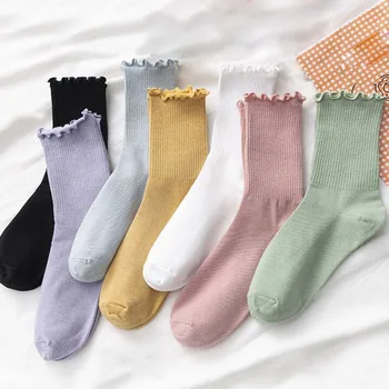 

Quality Solid Color Fashion Ruffles Soft Cotton Women Socks Top Cute Socks Sweet Princess Girl Cozy Lovely Frilled Socks