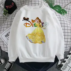 Disney belle princesa sweatshirts moda feminina outwear topos senhoras primavera outono pullovers dos desenhos animados manga longa roupas femininas