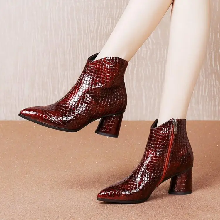 

Autumn and winter martin boots women's pointed high-heeled short boots thick heel stone single boots short boots microfiber 6cm