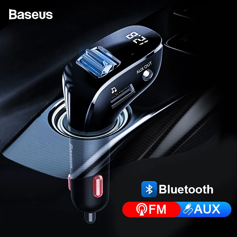 Автомобильное зарядное устройство Baseus USB для телефона, fm-передатчик, Bluetooth 5,0, громкая связь, аудио, MP3 плеер, Aux, bluetooth-адаптер, быстрая зарядка