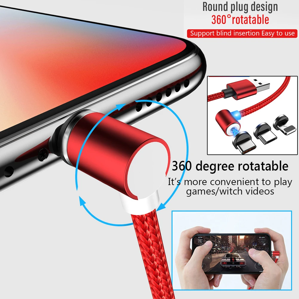 Jetjoy вращающийся на 360 ° Круглый Мощный магнитный кабель Type C Micro USB 2.1A для быстрой