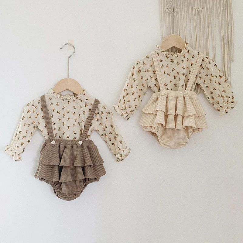 

Floral Baby Girl Clothes Sets Newborn Baby Long Sleeve Blouses + Bodysuit Overalls Spring Autumn Fashion Baby Girl Outfits