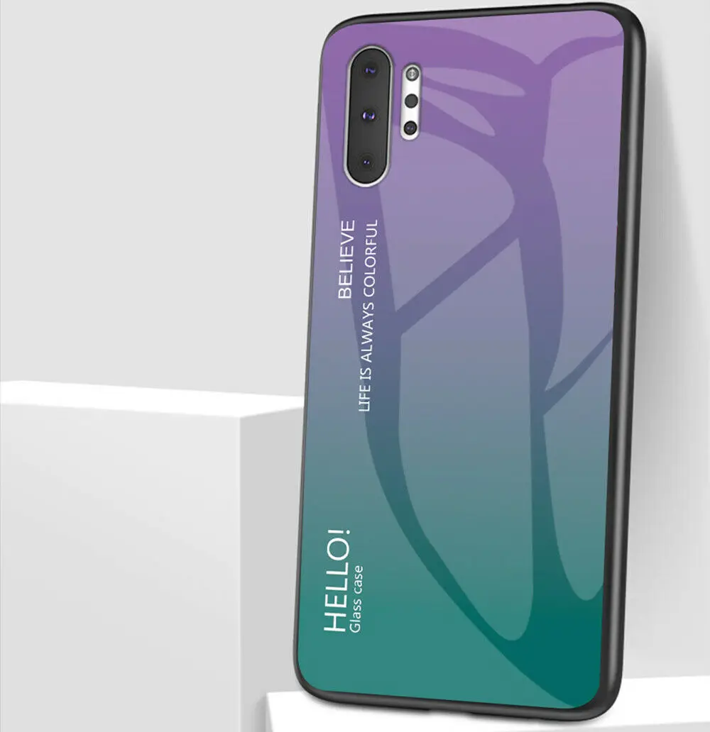 Для samsung Galaxy Note 10 Plus Note 9 S9 S10E для iPhone 7 8 Plus X XR XS MAX Роскошный тонкий гибридный чехол с градиентным стеклом - Цвет: Purple