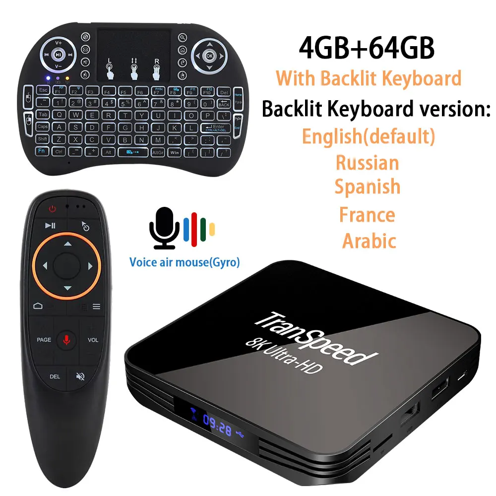 Transpeed Android 9,0 8K 4K ТВ коробка Youtube Netflix Bluetooth 4,1 1000 м 5G Wi-Fi Amlogic S905X3, 4 Гб оперативной памяти, 32 Гб встроенной памяти, 64 ГБ set top tv BOX - Цвет: 64G keyboard Airmous