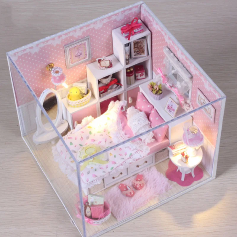 Сборный Diy Кукольный дом, игрушка, деревянные миниатюрные кукольные домики, миниатюрный кукольный домик, игрушки с мебели, светодиодный светильник, подарки для детей на день рождения