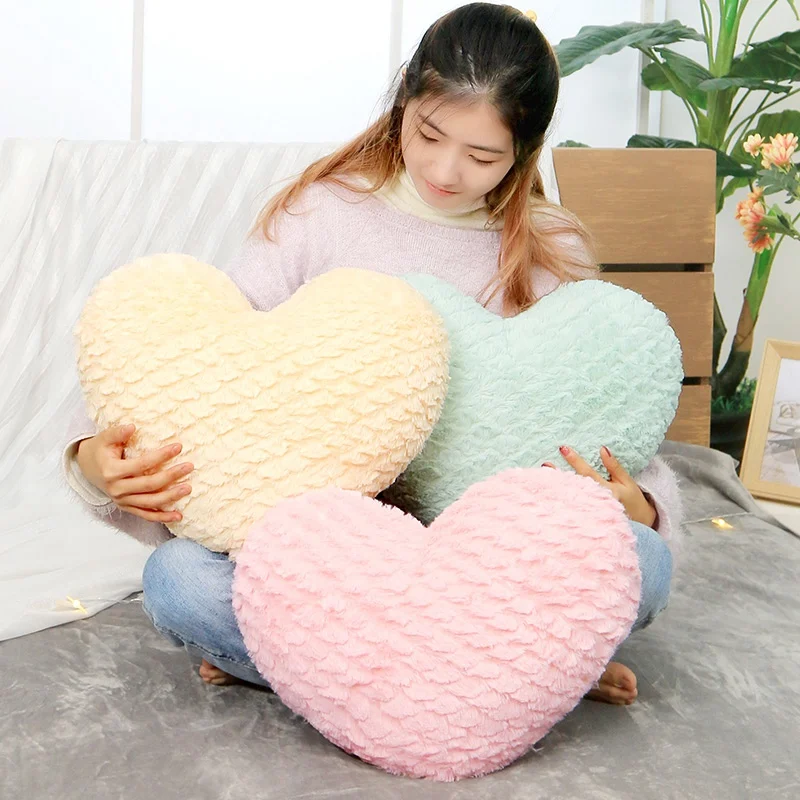 Nunubee Short Plush Love Shaped Throw Pillows Fluffy Plush Stuffed Toy Gift Kids Room Decoration 14.2 Inch Pink Love 2 36 cm