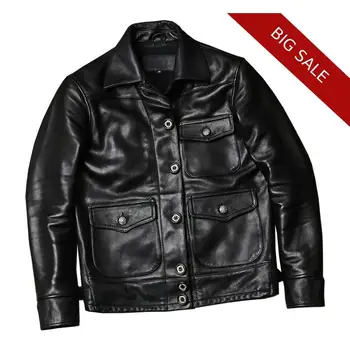 

2020 Black Men Japan Style Casual Leather Jacket Single Breasted Genuine Cowhide Autumn Slim Fit Short Natural Leather Coat