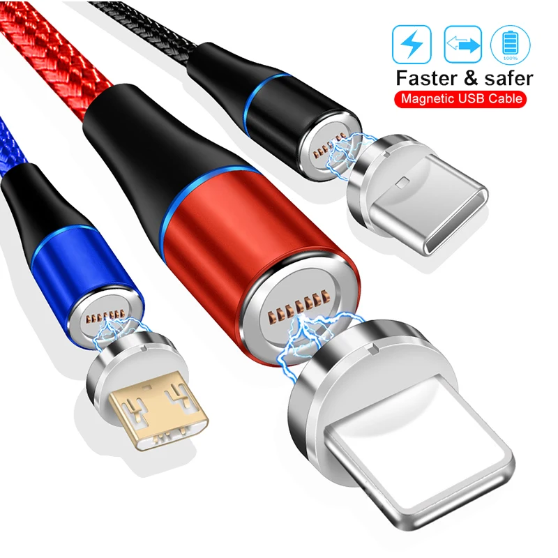 Магнитный кабель 3A Быстрая зарядка USB для IPhone X Huawei P30 Xiaomi Samsung Micro C Type зарядный 3