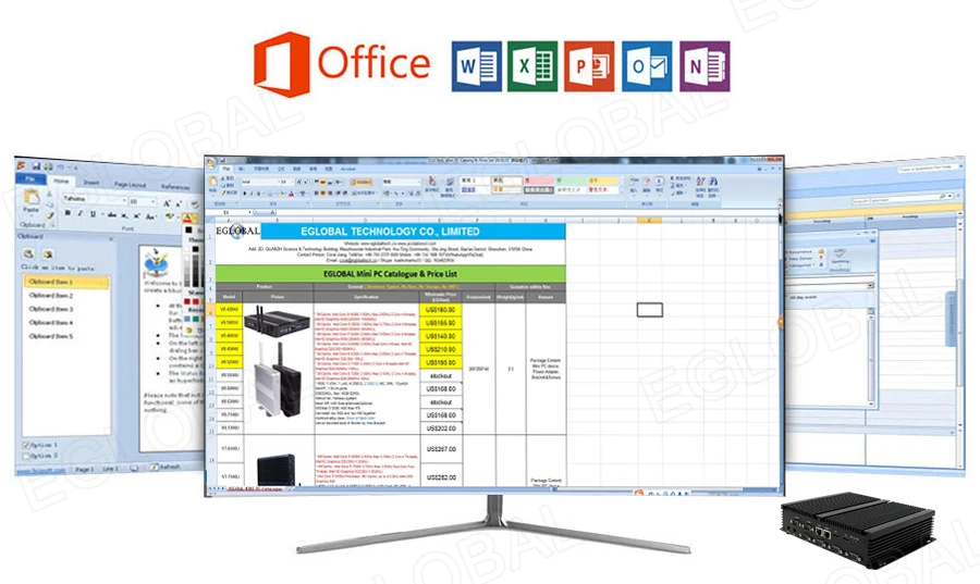 Elevate Your Workspace with Eglobal Industrial Mini PC - Intel Core i3/i5, 2 RJ45 LAN, 2 HDMI, Linux Desktop Computer, 6 RS232 COMs, 8 USB, Windows Ready Description Image.