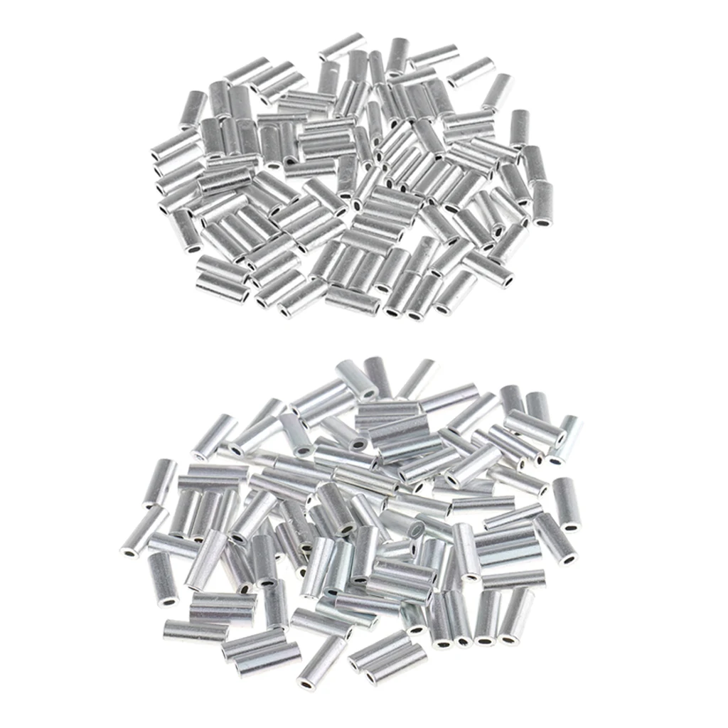 200 Pieces Mini Aluminum Oval Crimp Kit, 10mm Length Single Crimp Sleeve Set Aluminum Tube Fishing Connector, Sizes 1.2mm/1.5mm