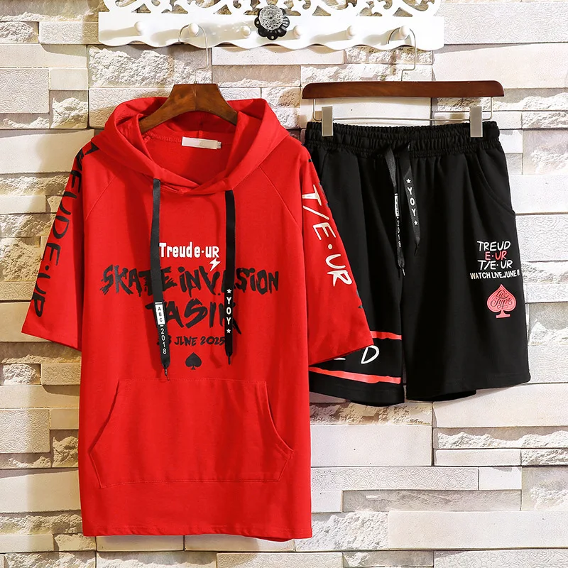 

Korean-style Trend T-shirt Short Sleeve Set Men Summer Teenager Sports Casual Sweatshirt Two-Piece Set T009 P