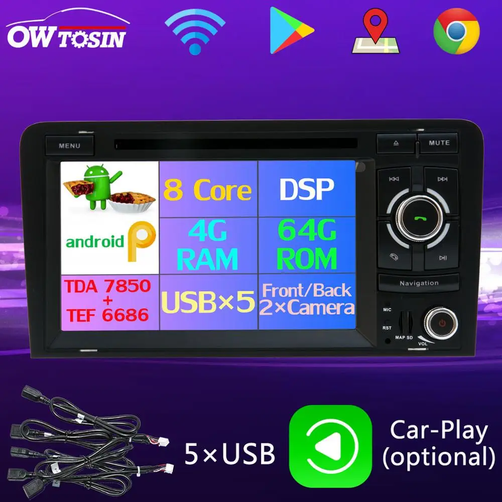 PX6 Восьмиядерный Android 9 0 4G + 64G 5 USB автомобильный dvd-плеер для Audi A3 2002-2011 S3 RS3 RNSE