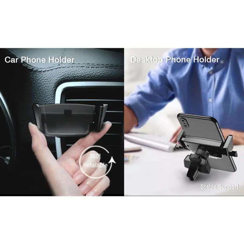 Держатель сотового телефона для автомобиля Универсальный вращающийся на 360 градусов регулируемый авто-зажимной вентиляционный кронштейн для телефонов 3-6 дюймов