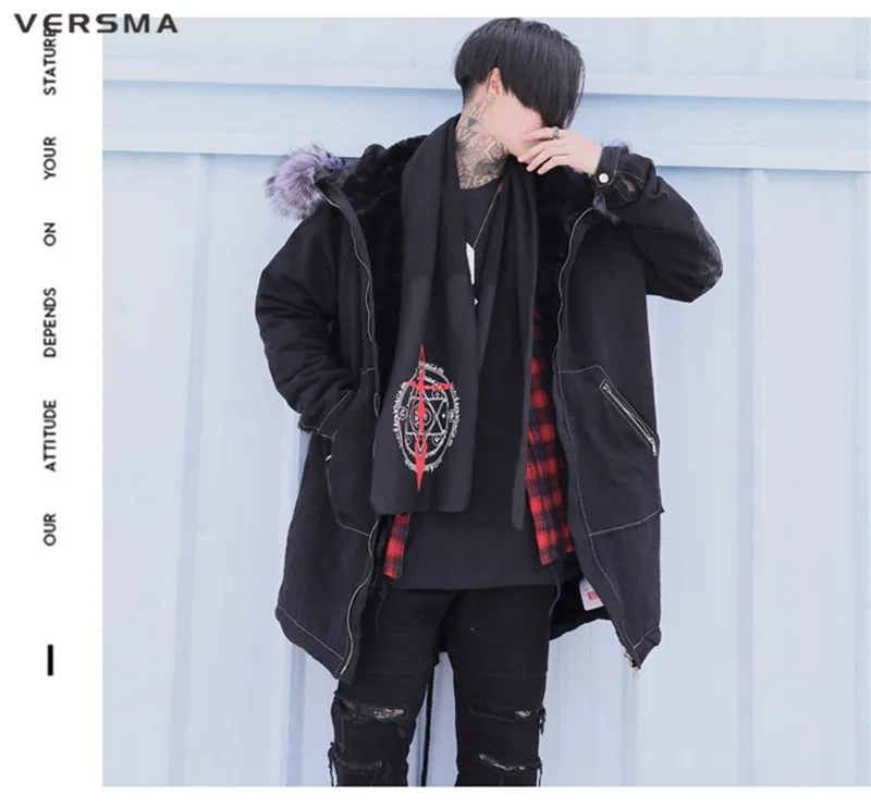 VERSMA Корейская Harajuku Теплая мужская зимняя куртка, ветровка, хип-хоп Уличная русская Вельветовая длинная куртка, пальто, дропшиппинг