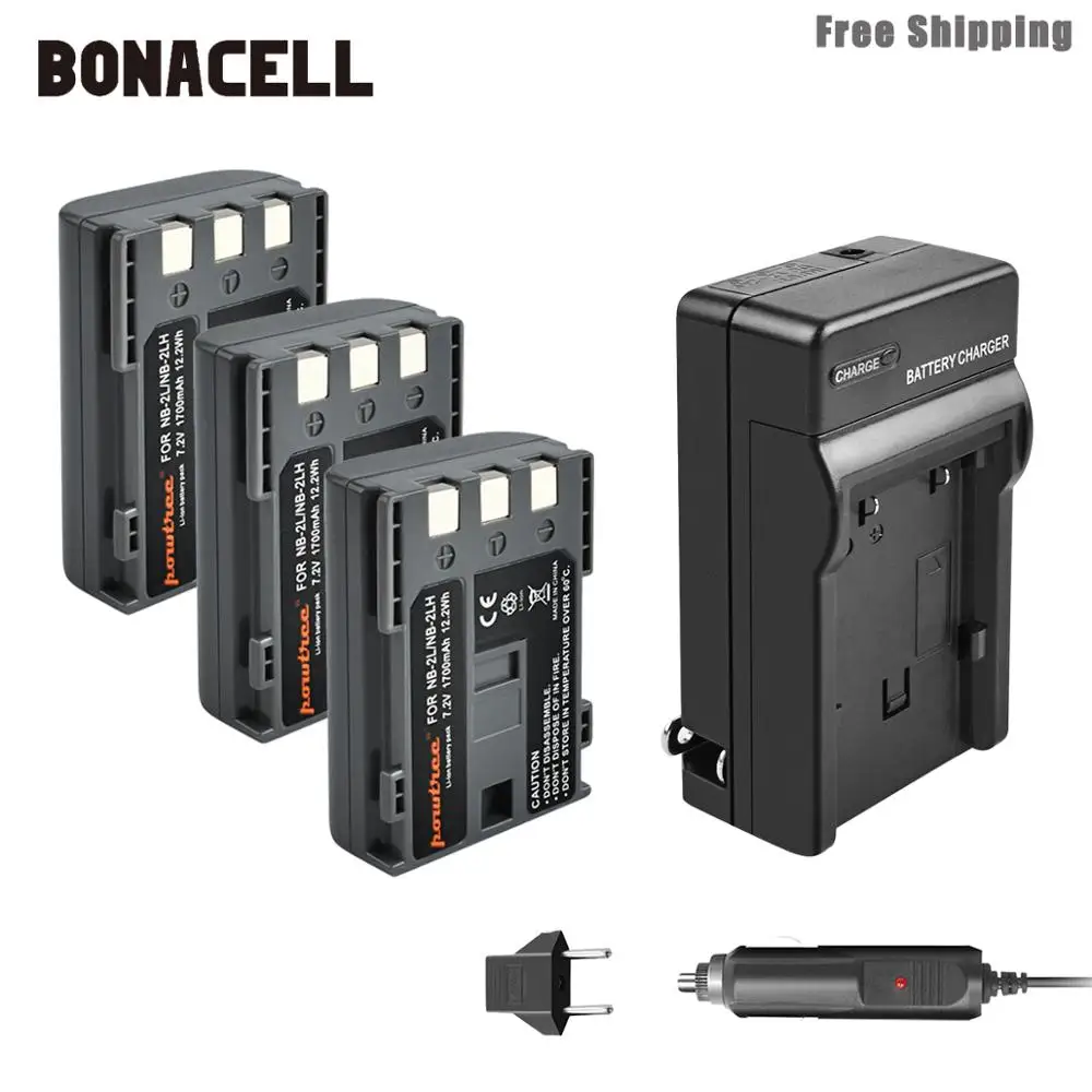 Bonacell 1700 мА/ч, NB-2L NB2L NB-2LH NB 2LH NB2LH Камера Батарея+ Зарядное устройство для Canon Rebel XT XTi 350D 400D G9 G7 S80 S70S30 L50