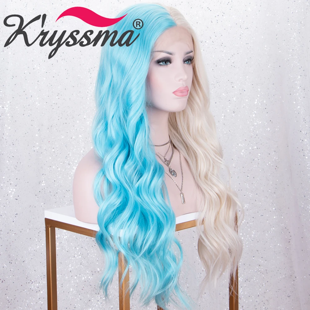 Kryssma 13x3 длинные волнистые парики Половина и полупарики Синтетические Кружева передние парики для черных женщин косплей парик высокая температура волокно
