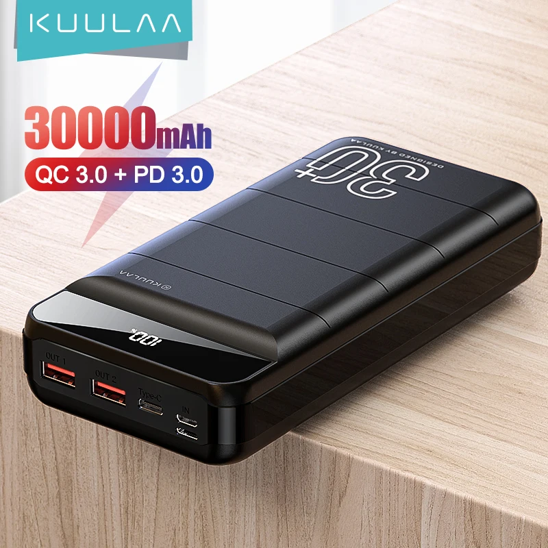 KUULAA Power Bank 30000mAh QC PD 3 0 PoverBank Fast Charging PowerBank 30000 mAh For Xiaomi