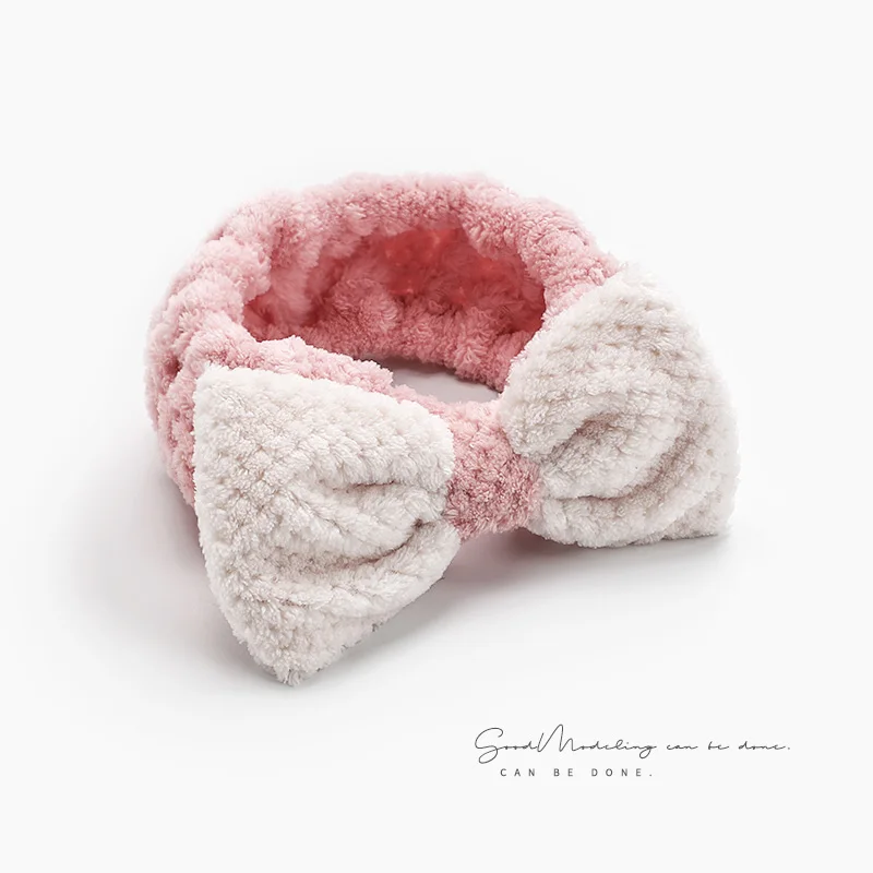 Pink Модный коралловый флис милый большой бант мягкий Умывальник для лица держатель для волос эластичная повязка на голову ободки для девочек аксессуары для волос - Цвет: Pink