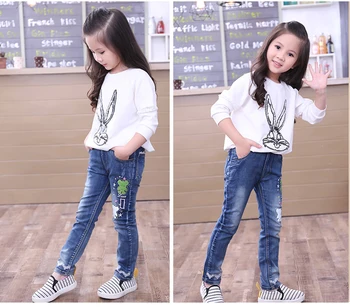 

Fashion Baby Girls Cute Embroidery Jeans Pants Cool Denim Trousers Kids Girl's Casual Jeans Leggings Pant