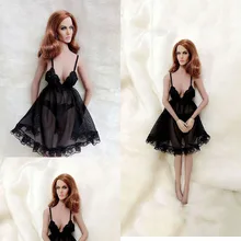 

1/6 Scale Women Soldier Pajamas Sexy Backless Suspender Deep V-Neck Black Long Dress Fit 12 Inches'' Action Figure Model