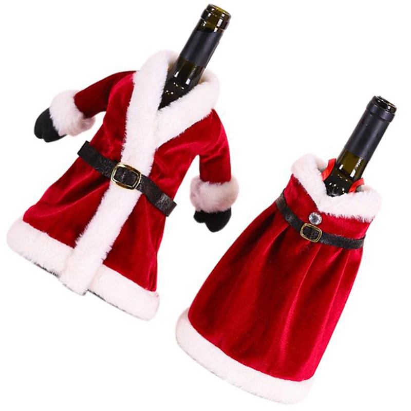 Xmas Wine Bottle Cover Tab Decor Santa Clause Clothes Red Wine Bootle Covers Bag Christmas Decorations Sweater Bottles Sets