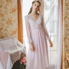 Белый/розовый винтажный дворцовый халат наборы для женщин высокого качества длинный рукав макси халат женская ночная рубашка "принцесса"