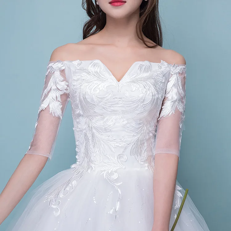 Vestido De Noiva Иллюзия Свадебные платья бальный халат с рукавами до локтя с плеча кружева вышивка вечернее платье невесты Gelinlik