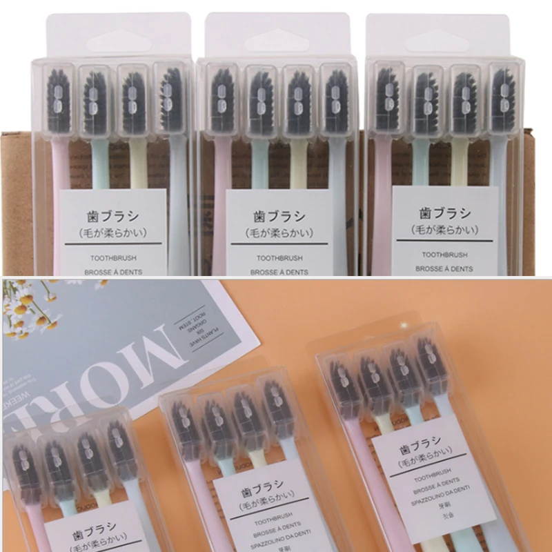 8PCS Super Soft Toothbrush Japanese Style Bamboo Charcoal Toothbrush Small Head with Case