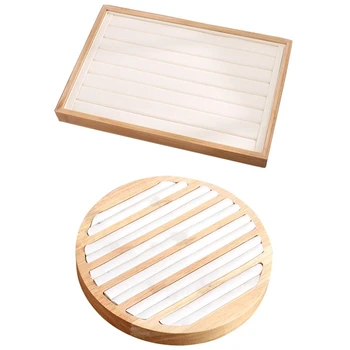 

1 Pc Rings Display Tray Wooden Round Ring Holder Showing Plate White & 1x Solid Bamboo Wood Jewelry Display Tray