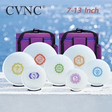 

CVNC Set of 7pcs 7-13 Inch Chakra Design Frosted Quartz Crystal Singing Bowl Include Free 12" 13" Carry Bag for Sound Healing