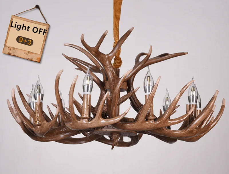 Retro Resin Antler Pendant chandelier Living room Restaurant Bar  4/6/9 Arms Brown White E14 Deer Horn lights house decoration flower chandelier