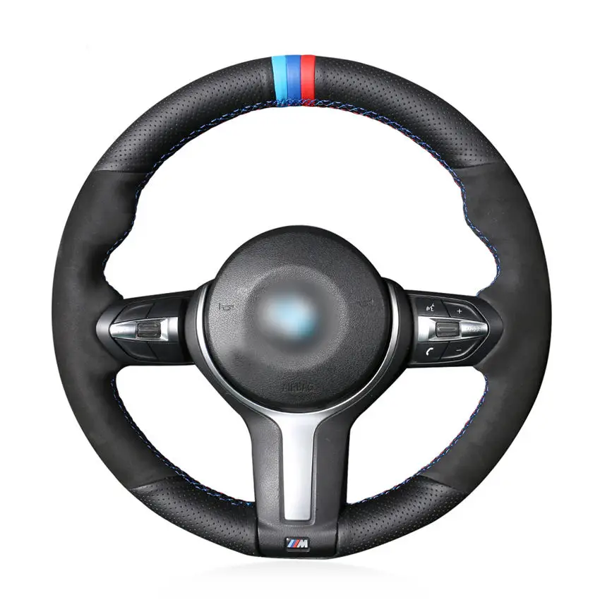 Best Black Genuine Leather Suede Had Sew Car Steering Wheel Cover for BMW M Sport F30 F31 F34 F10 F11 F07 F45 F46 F22 F23 M235i M240i