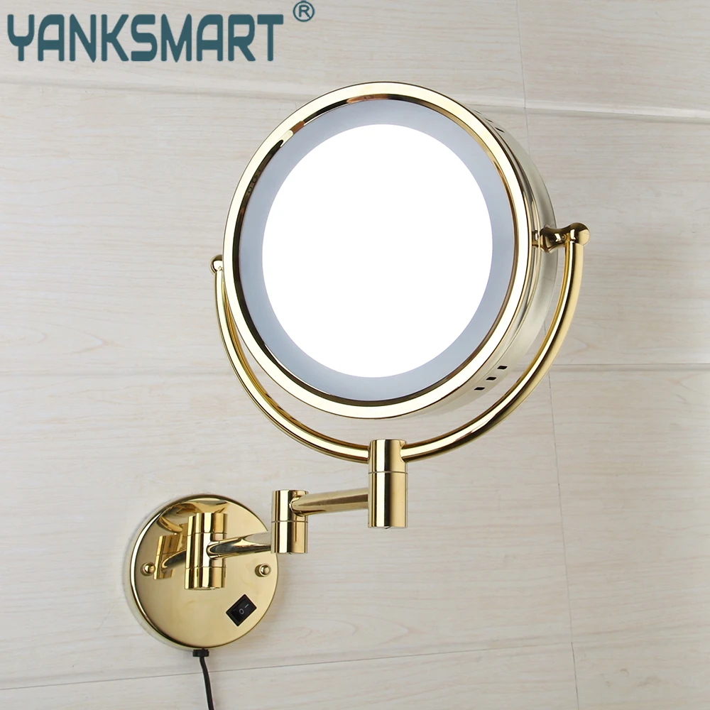 

YANKSMART Folding LED Makeup Mirror With Light Bathroom Retractable Double-sided Beauty Round Mirror Magnifying Wall Mounted