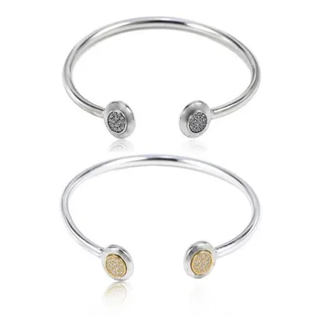 

Original Pan 925 Sterling Silver Bangles 2 Color Signature Crystal Open Bracelet Women Bead Charm Fashion Jewelry Gift