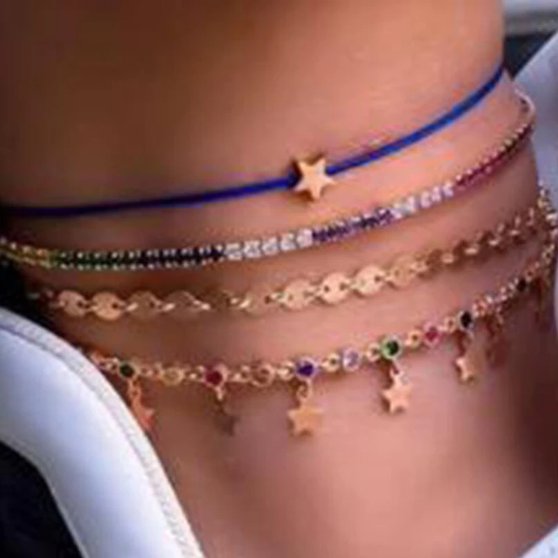 Tocona 4pcs/sets Luxury Colorful Crystal Stone Anklets for Women Gold Wafer Star Pendant Rope Foot Chain Beach Jewelry 8641 Tocona 4pcs/sets Luxury Colorful Crystal Stone Anklets for Women Gold Wafer Star Pendant Rope Foot Chain Beach Jewelry 8641