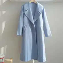 Женское двустороннее шерстяное пальто ручной работы однотонное Свободное длинное шерстяное пальто