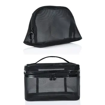 

Clear Black Mesh Zipper Makeup Bag Female See Through Cosmetic Organizer Travel Portable Shower Toiletry Pouch Case with Handle