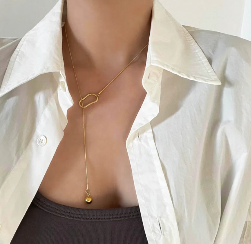 trend Metal ball titanium steel non-fading color pull adjustable necklace for women fashion jewelry