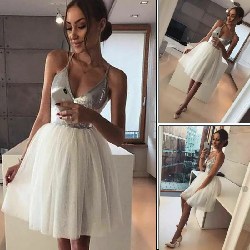 

Womens Sequin deep V-neck Mini A Line Dresses Bridesmaid Dress Evening Party bodycon dress Club Dress Vestidos Celebrity Dresses