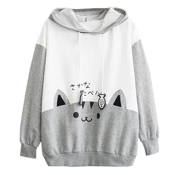 

Women Hoodie Sweatshirts Pullover kawaii Cat Print Pocket streetwear Loose Women Hooded Hoodies Clothes Autumn Winter #L20