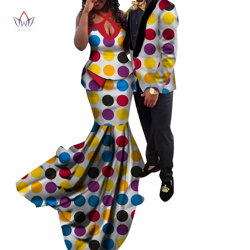 African Couple Clothes African Dresses for Women Bazin Riche Long Evening Dresses African Men Jacket Coat Clothing WYQ154 - Color: 16