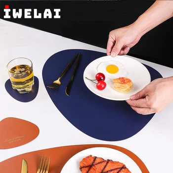 

IWELAI Placemat Table Mat Tableware Pad PU Leather Waterproof Heat Insulation Non-Slip Placemat Soft Washable Bowl Coaster