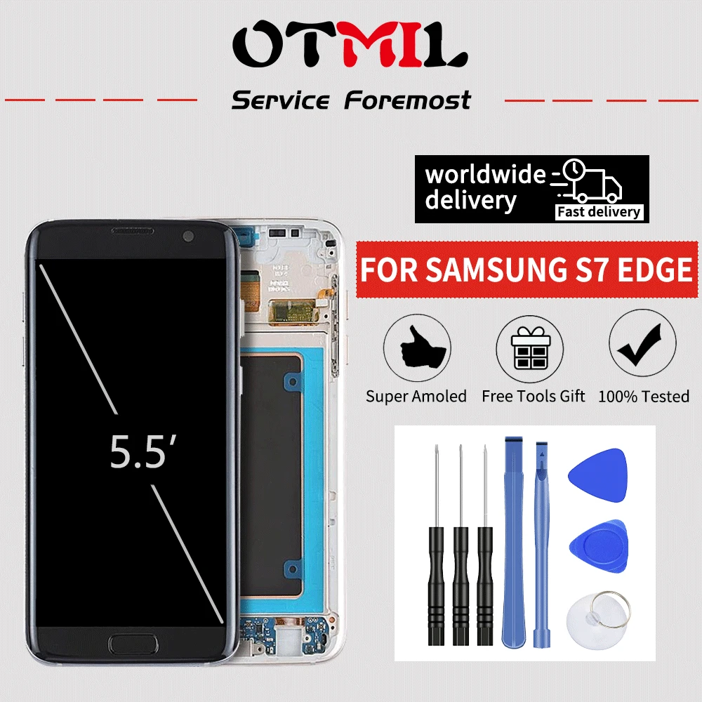 Супер AMOLED для SAMSUNG Galaxy S7 Edge Pantalla ЖК-дисплей сенсорный экран с рамкой дигитайзер для S7edge дисплей G935 ЖК