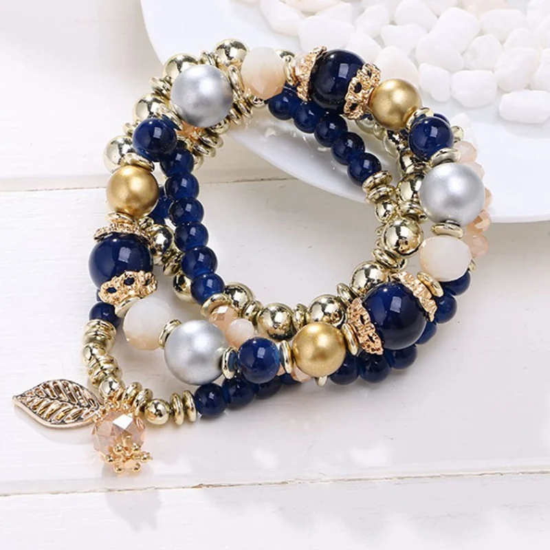 

4pcs/set Designer Fashion Multilayer Crystal Beads Leave Tassel Bracelets & Bangles Pulseras Mujer Jewelry for Women Gift