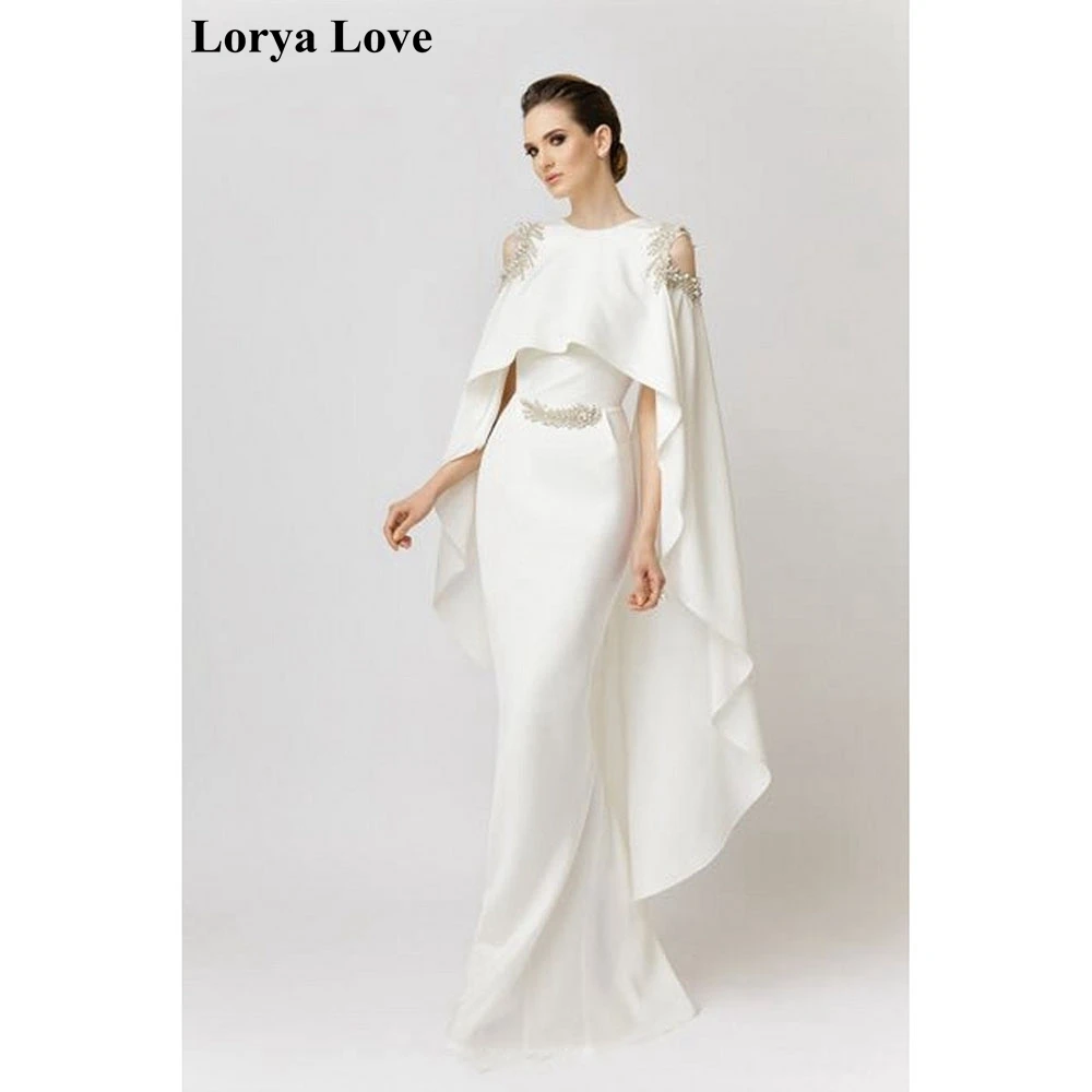 

Elegant Ivory Satin Mermaid Evening Dresses Women Special Occasion Party Night Beading Crystal Long Gowns 2020 Formal Prom Dress