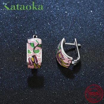 

Spring breath flamboyant pink flower Stud Earrings for women Authentic 925 Sterling Silver charms Fashion Enamel Party Jewelry