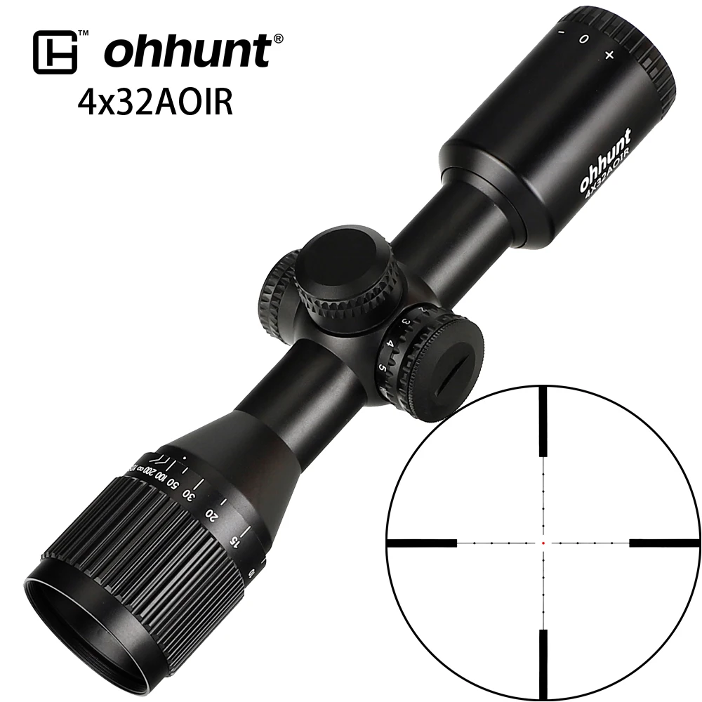 Not include Rings Охота ohhunt 4X32 AOIR Компактный Тактический широкий угол оптические прицелы Mil точка с подсветкой Стекло гравированная сетка Оптика прицел - Цвет: Not include Rings