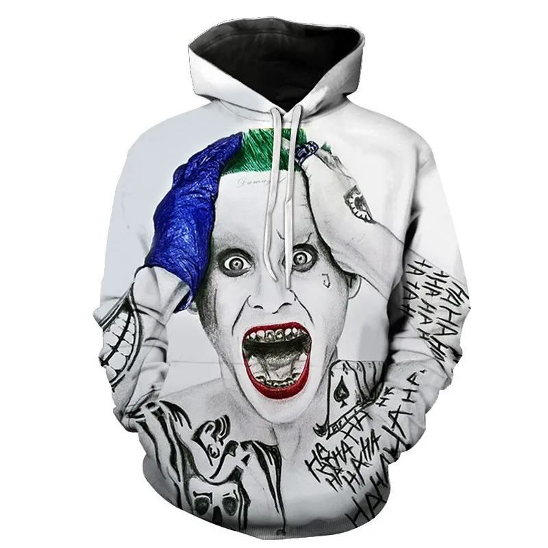 Joker Funny Hoodie Halloween Crazy Smile Pullover Long Sleeve Sweatshirt Fashion Stree Coats Cool Unisex Sportwear mens hoodies