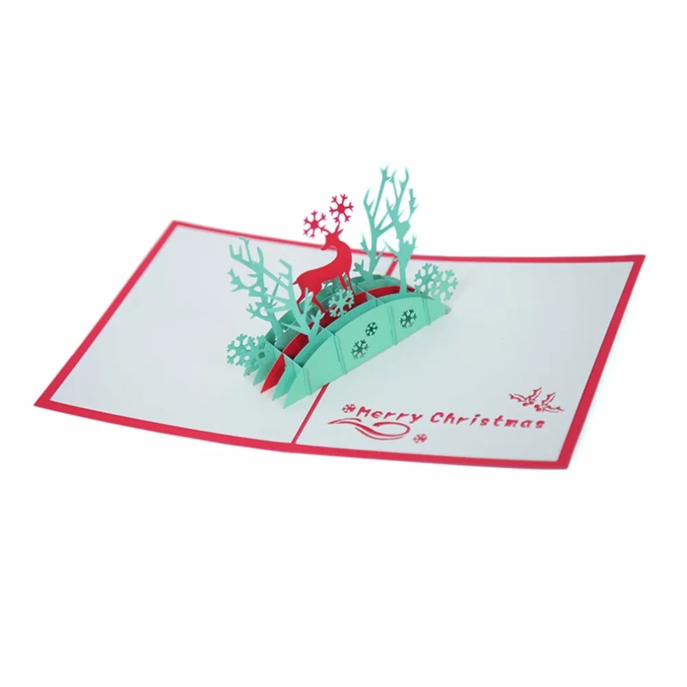  3D Pop Up Christmas Cards Elk Pattern Merry Christmas Series Invitation Greeting Cards Anniversary  - 4.00038E+12